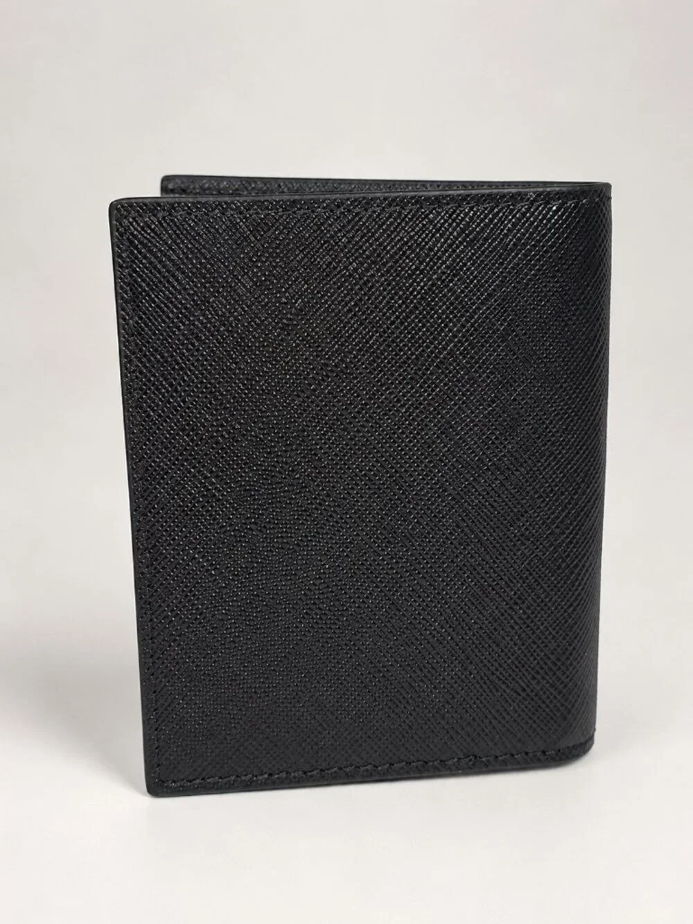 Prada Black Saffiano Leather Bifold Card Holder Wallet New